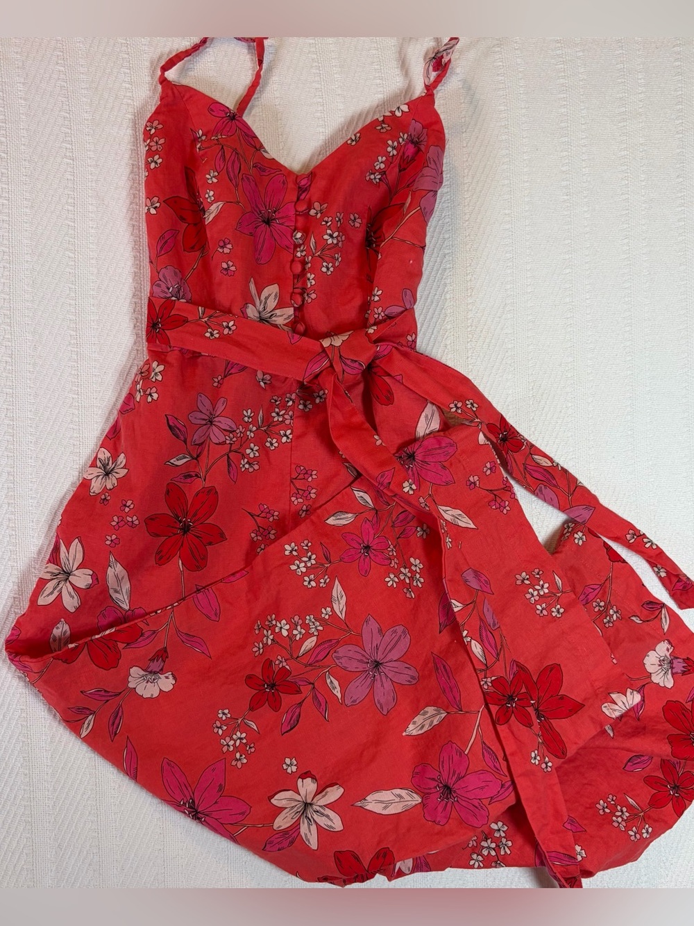 Banana Republic Women’s Jumpsuit Size 2P Red Floral Wide Leg Linen/Cotton Belt